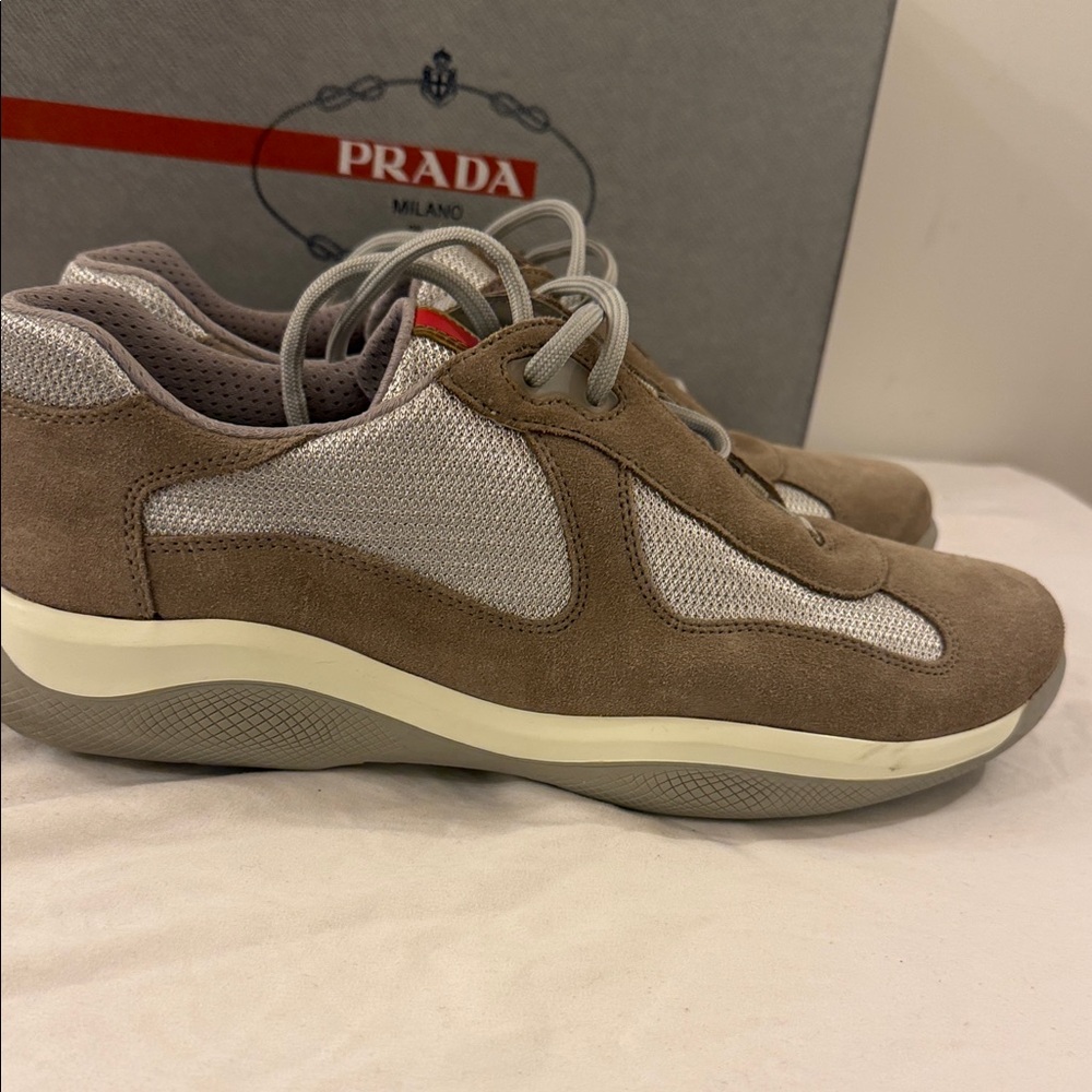 Prada Men's Tan and Gray Sneakers - Picture 4 of 9